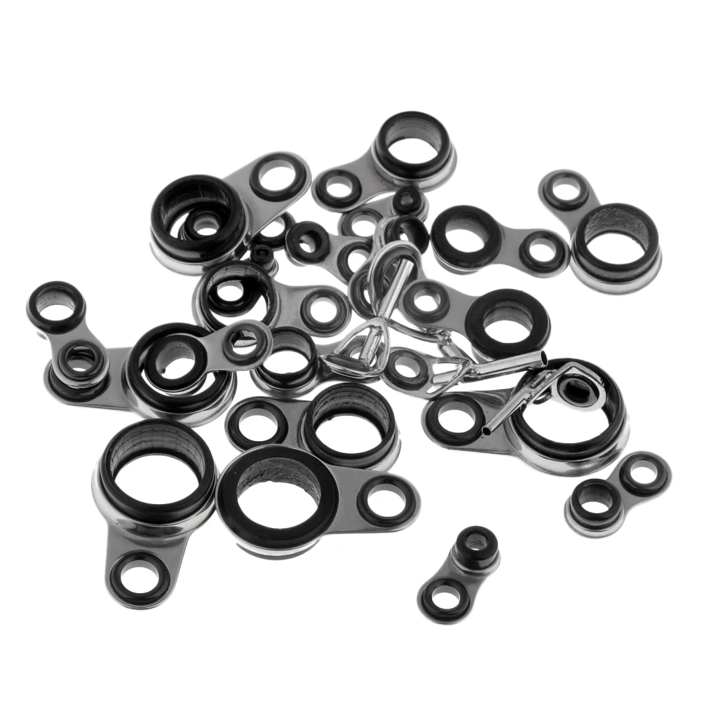 25Pcs Stainless Steel Fishing Rod Guides Rings Tips Line Rings Pole Rod Repair Kit DIY Eye Rings Mixed Size Fishing Accessories