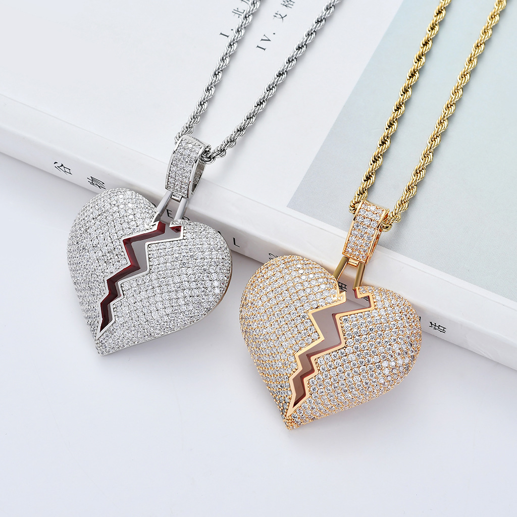 Broken Heart Shape Gilded Iced Out 