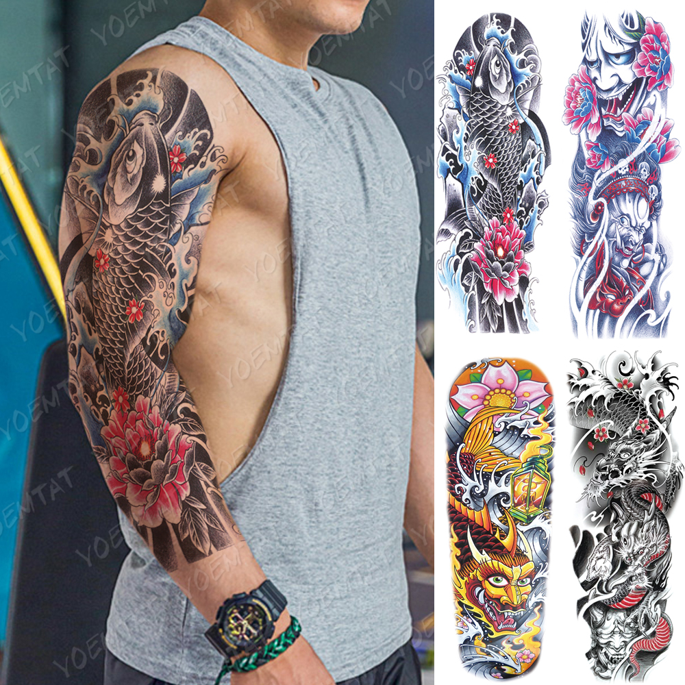 Best of Large Size Waterproof Temporary Tattoo Stickers Prajna Demon Koi Dragon Flash Tatoo Man Body Art Transferable Fake Sleeve Tatto Reviews & Tips