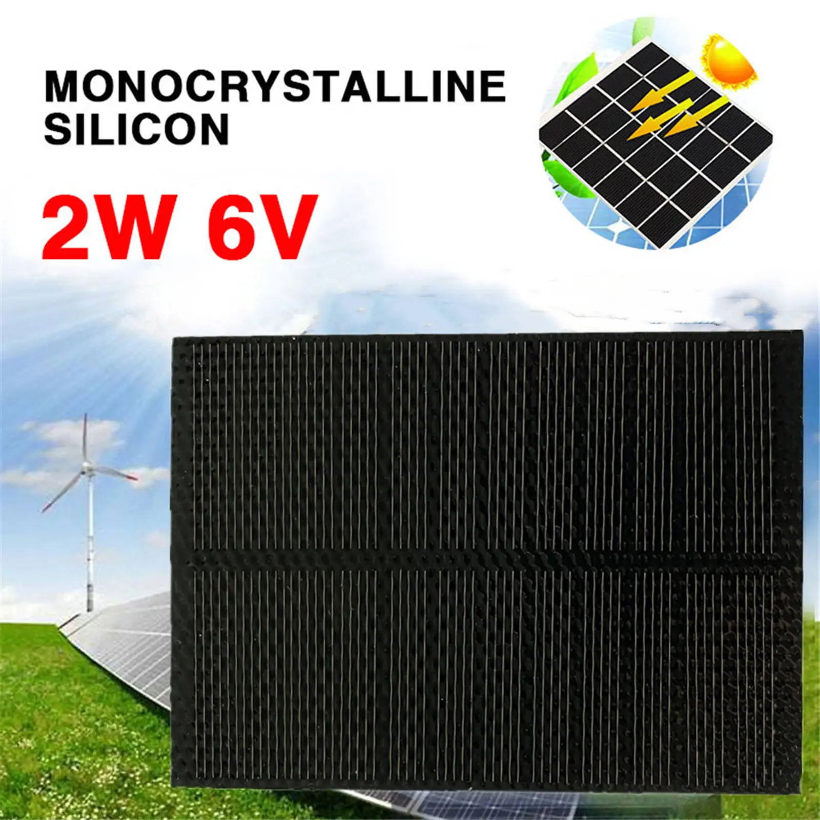 Portable Solar Power Panel Module Battery Charger Monocrystalline 2W DIY for Cell Phone Chargers Camping Light Toys RV Projects
