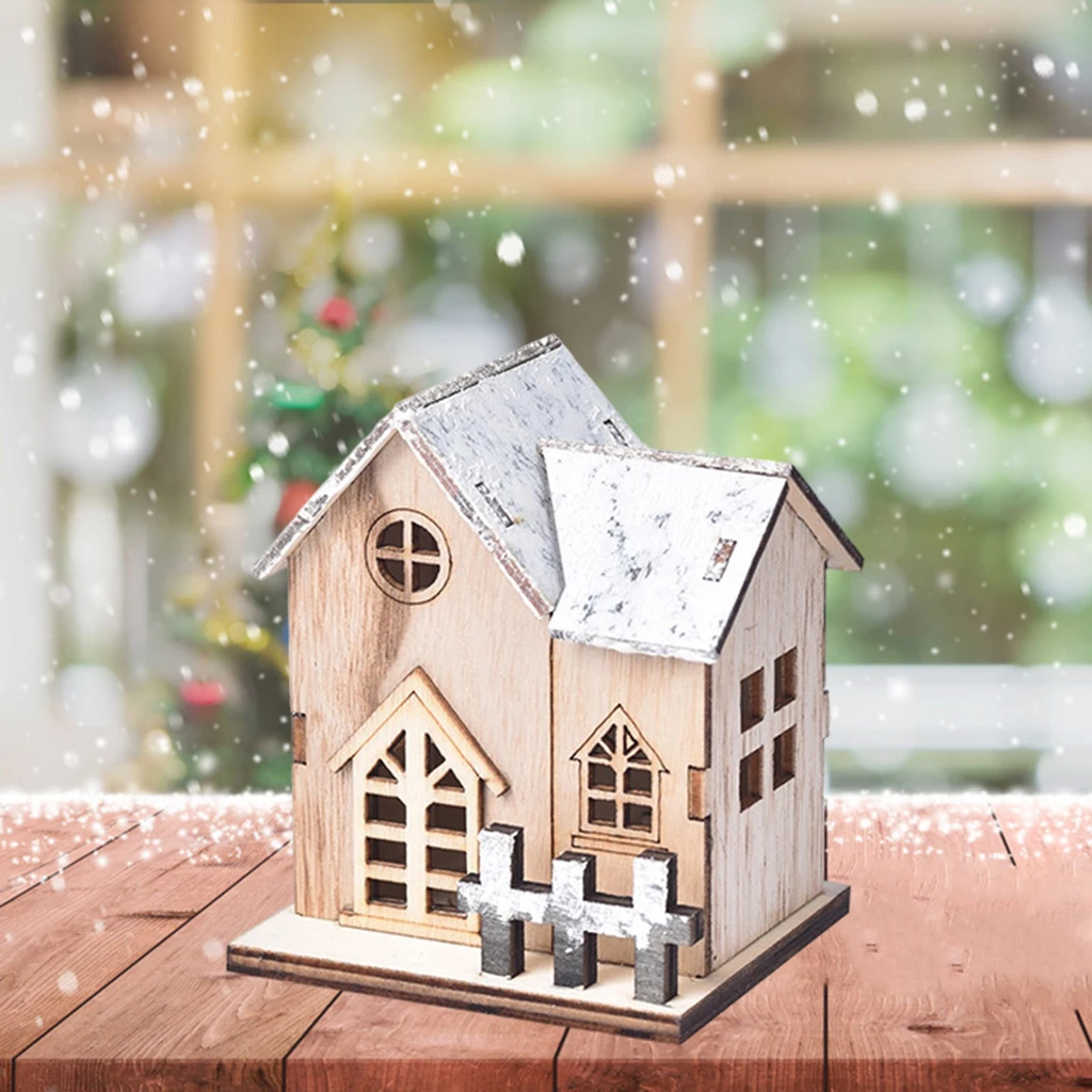 Christmas Scene Village Wood Houses Town Decoration With Led Light Christmas Ornament Kids Gift For Home Decor