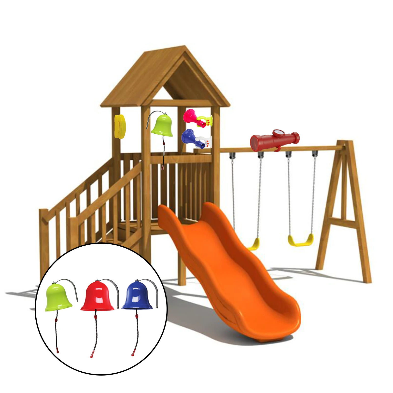Toys Bell Playground Pretend Play Hanging Bell Swing Set Accessory Plastic for Outdoor Wooden Swing Set for Boys Girls Gift