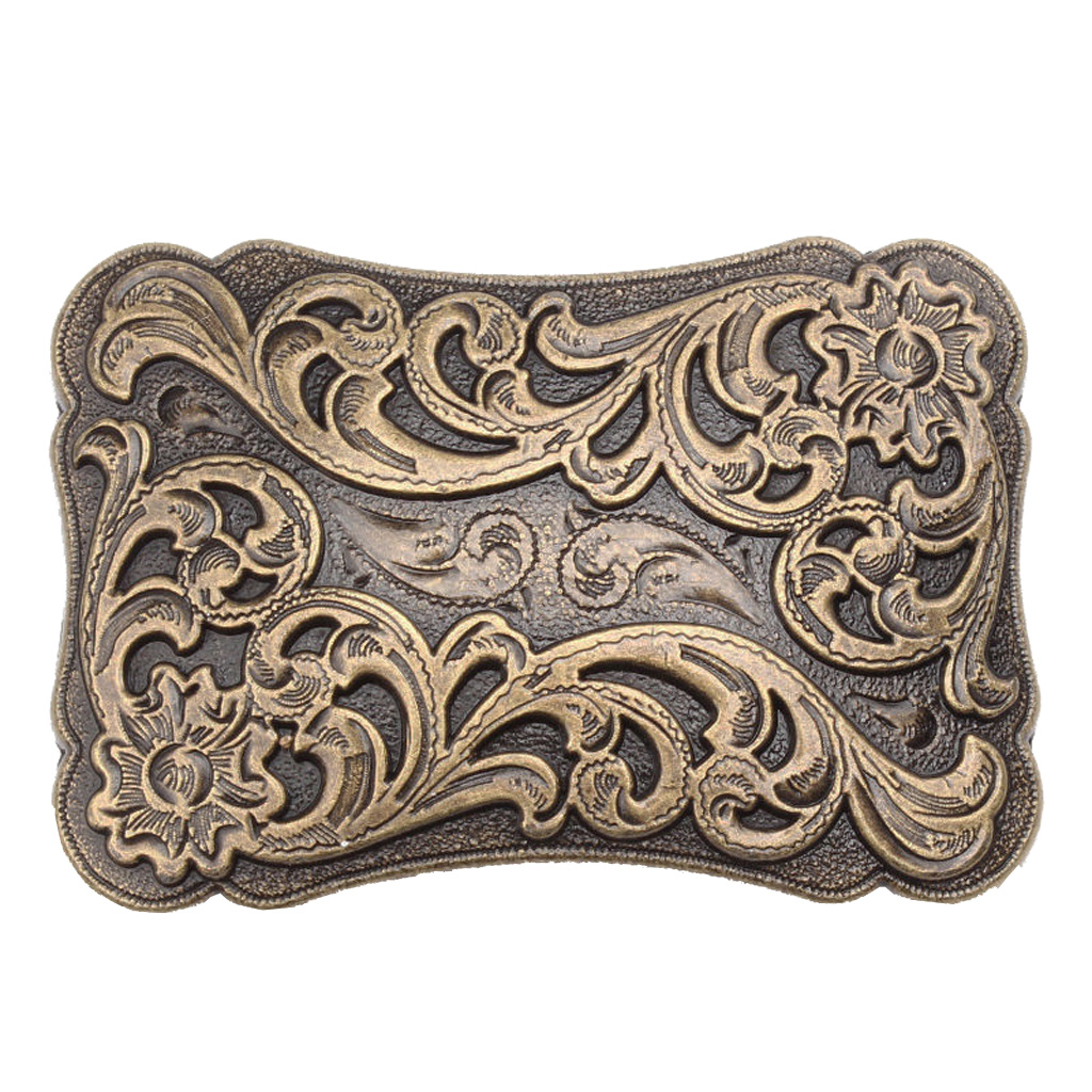 Western Belt Buckle Arabesque Pattern Antique Metal Men Casual Bronze