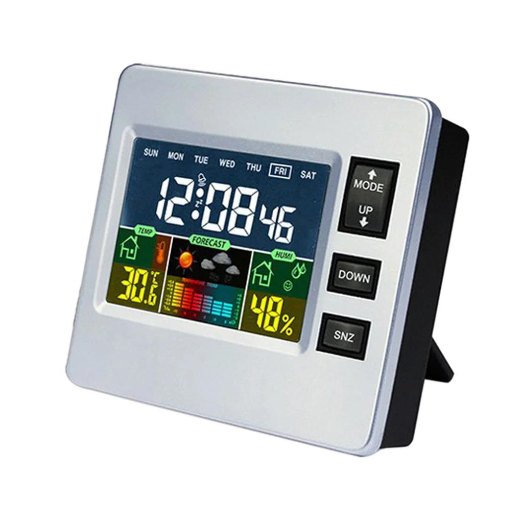 Desktop Colorful LCD Digital Snooze Alarm Clock Temperature Humidity Meter Clock