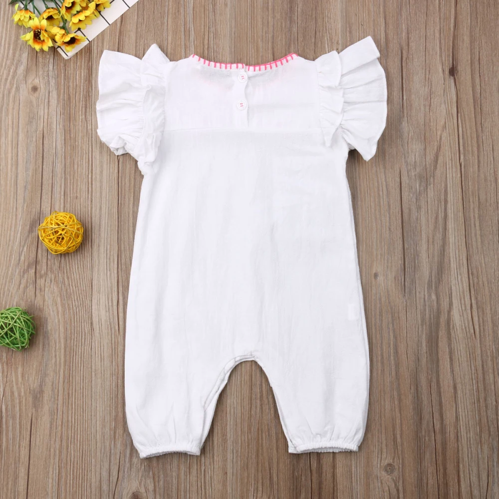best baby bodysuits 0-24Months Ruffle short sleeve Rompers for New born infant Toddler baby girls summer flower embroidery Jumpsuits Baby Bodysuits classic