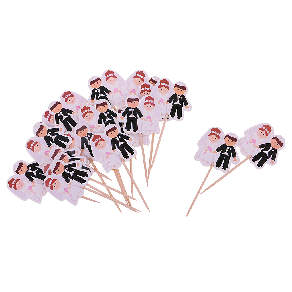 20pcs Paper Bride and Groom Cupcake Pick Topper Wedding Party Decoration