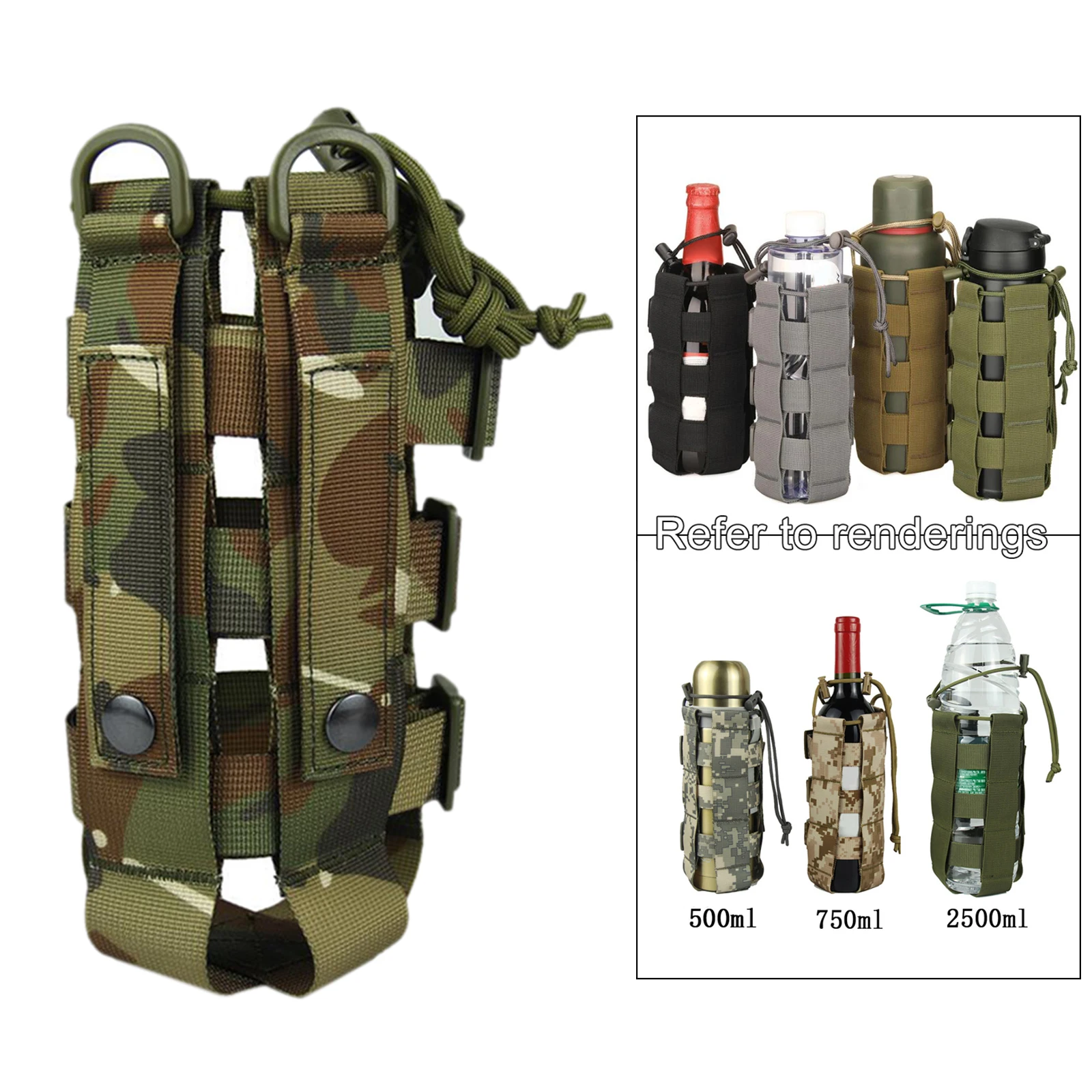 0.3L - 0.8L Tactical Molle Water Bottle Pouch Bag Military Outdoor Travel Hiking Drawstring Water Bottle Holder Kettle Carrier