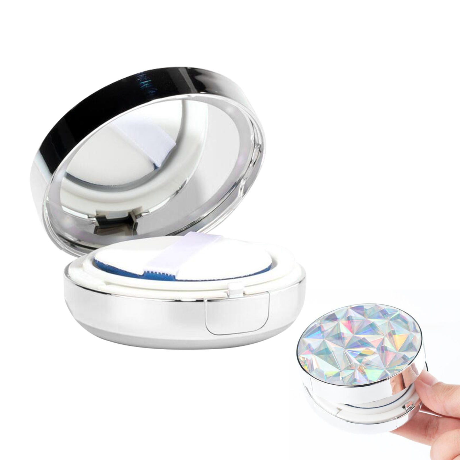 15ml 0.5oz Air Cushion Puff Box BB Cream Container for Foundation with Mirror 8 LED Lights Diamond Style
