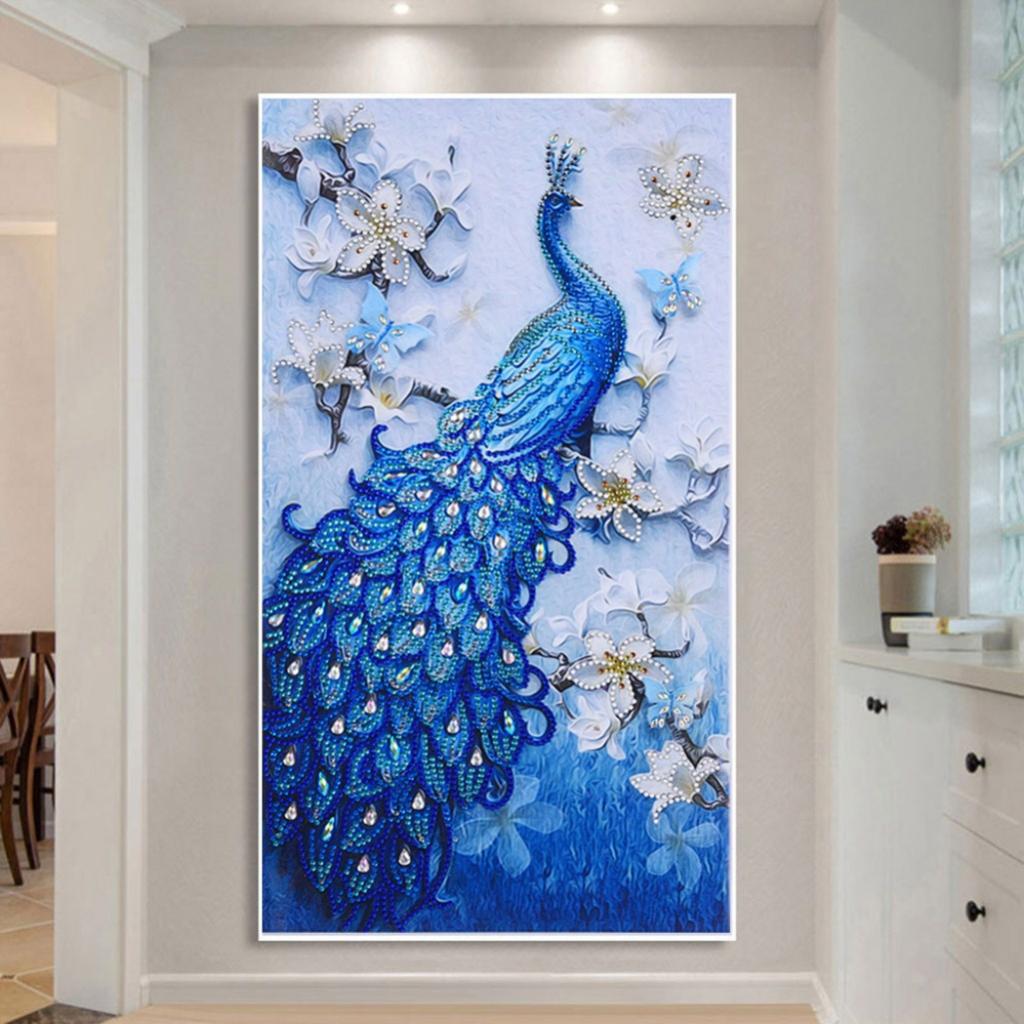 Peacock Shaped Diamond Painting for Kids Beginners Embroidery Cross Stitch Home Decor 30 x 50cm,