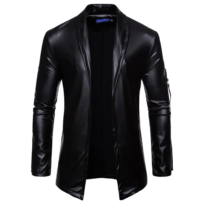 2021 Elastic PU Leather Jacket Men Motorcycle Jacket Slim Fit Jacket Mens Casual Street Biker Coat Pleated Design Business Coat winter leather jacket