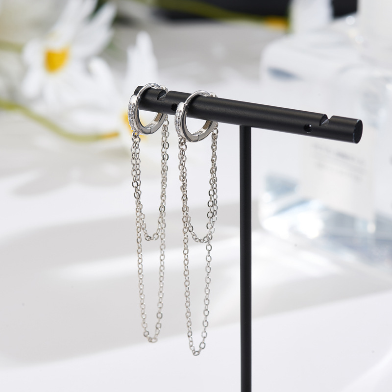 S925 Sterling Silber Ohr Schnalle Smple Mode Lange Quaste Kette Zirkon Ohrringe Für Frauen Übertrieben Mode Stil Schmuck – Detail 2