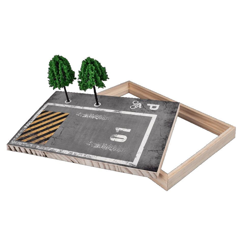 DIY 1:24 Parking Station Model Toy Car Diorama Scene Garage Model Scene with Tree Display Scenery Photo Background
