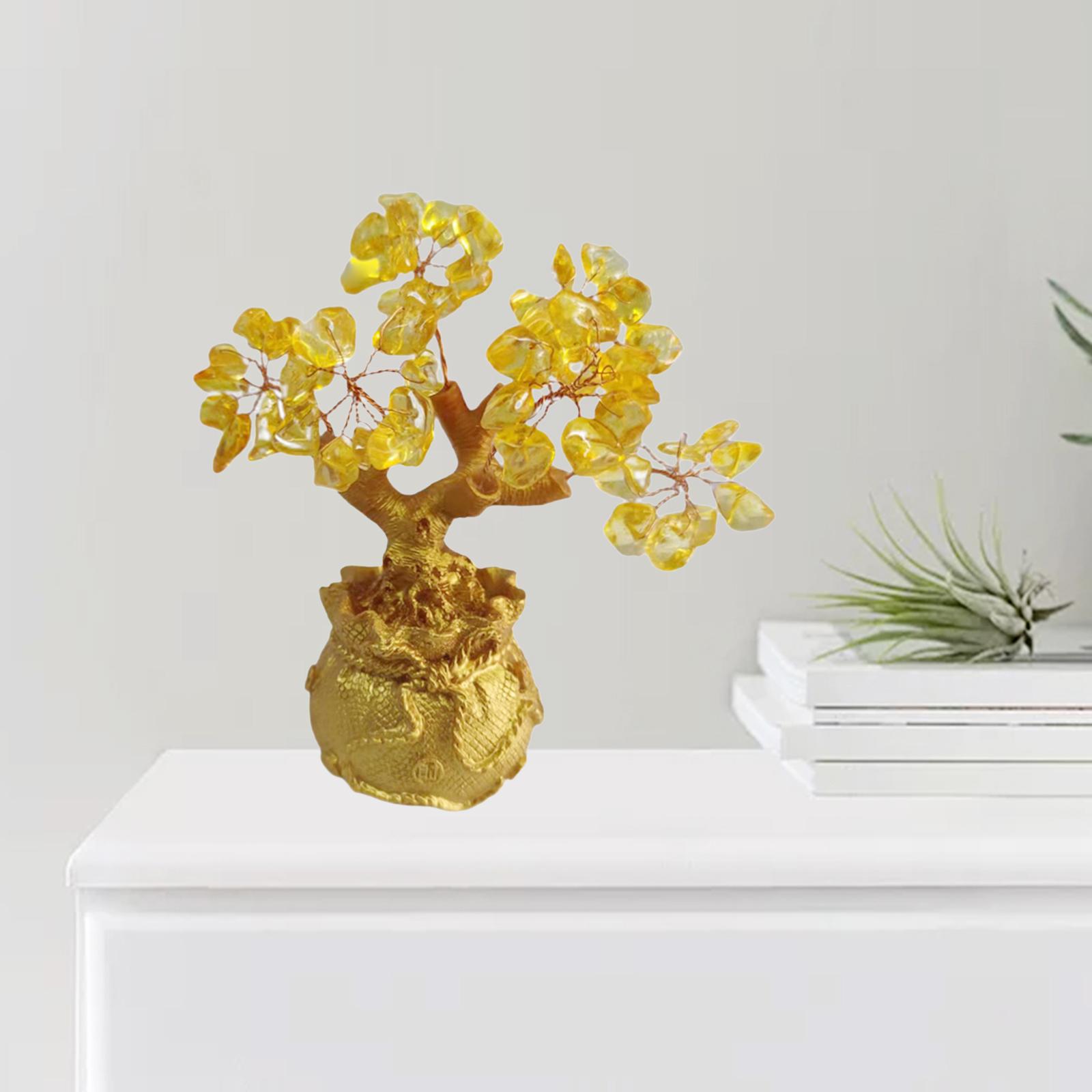 Crystal Money Tree Feng Shui Figurine Bonsai Wealth and Luck Crafts for Home Shop Bedroom Ornament Living Room Decoration