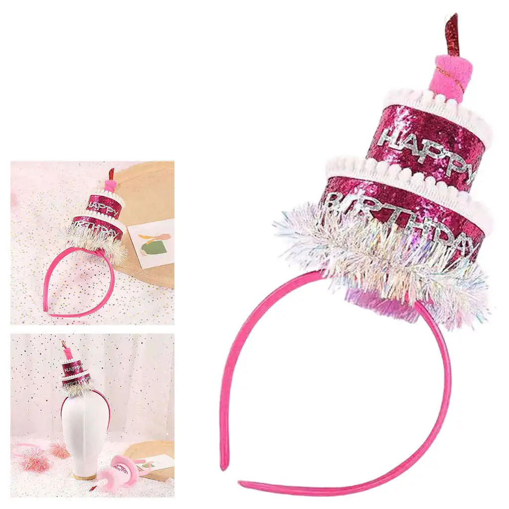 Birthday Cake with Candles Crown Headwear Headband for Child Decor Rose Red Durable Decorative Party Accessory Comfortable Wear