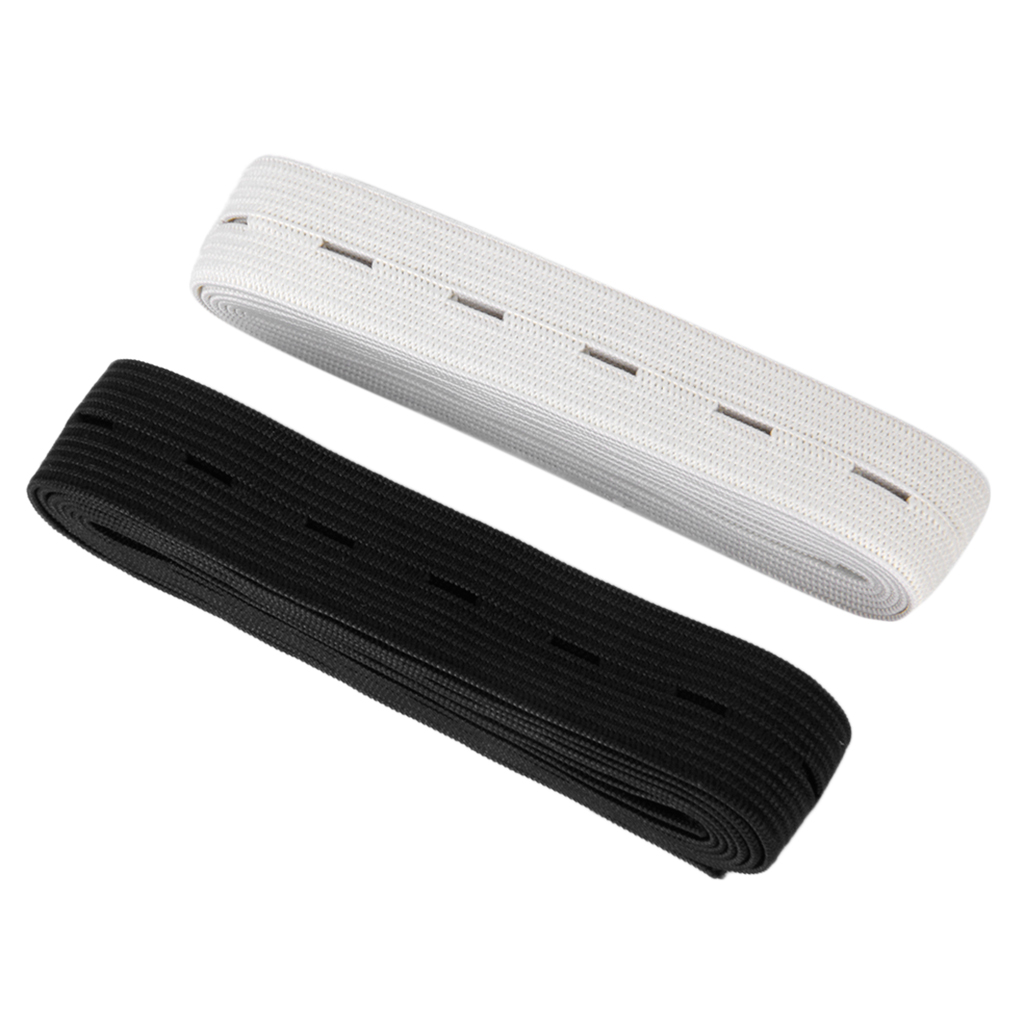 2x Knit Stretchable Sewing Bands Buttonhole Belt 3/4 Inch Black & White