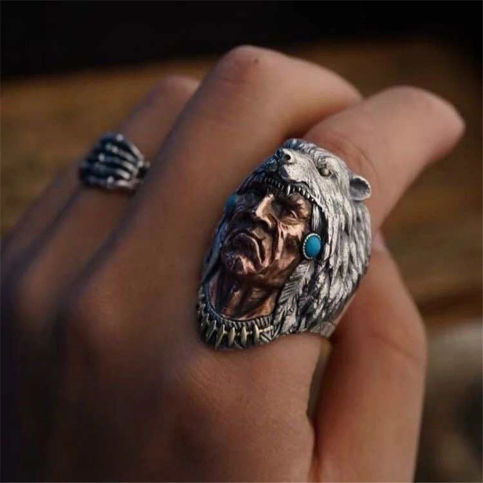 Men's Ring Hip Hop Punk Retro Indian Werewolf Tribal Chief Rings Jewelry