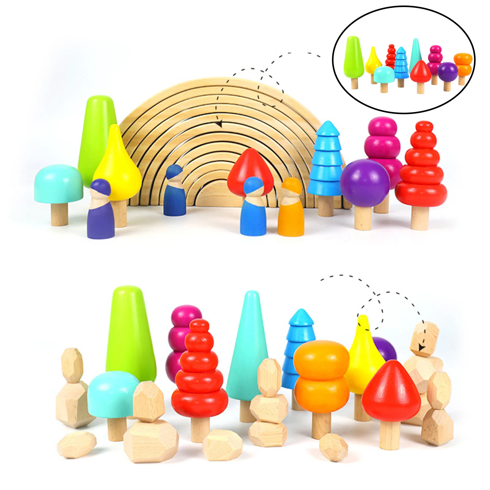 Color Perception Creative Wooden Blocks Toys Rainbow Tree Blocks for Early Development Gift Sensory Education toys Aged