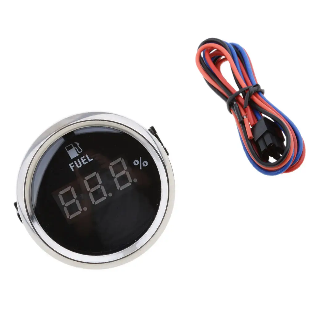 MagiDeal Marine Boat Digital Fuel Level Meter Gauge 0-190ohm 9-32V 52mm Black Chrome Water Sports Rowing Boats Dinghy Yacht