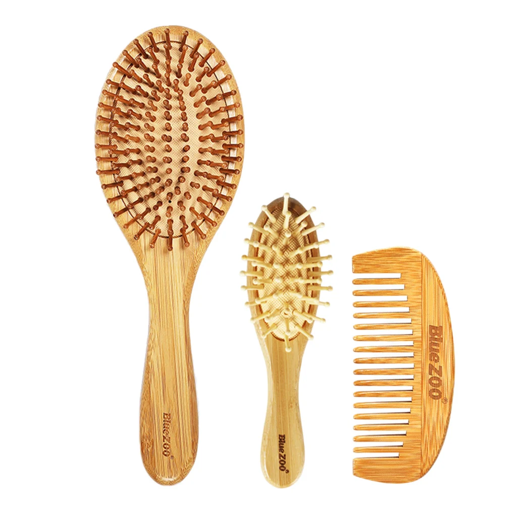 3 Style Natural Bamboo Wooden Hair Brush Air Cushion Comb Scalp Massage Comb Set