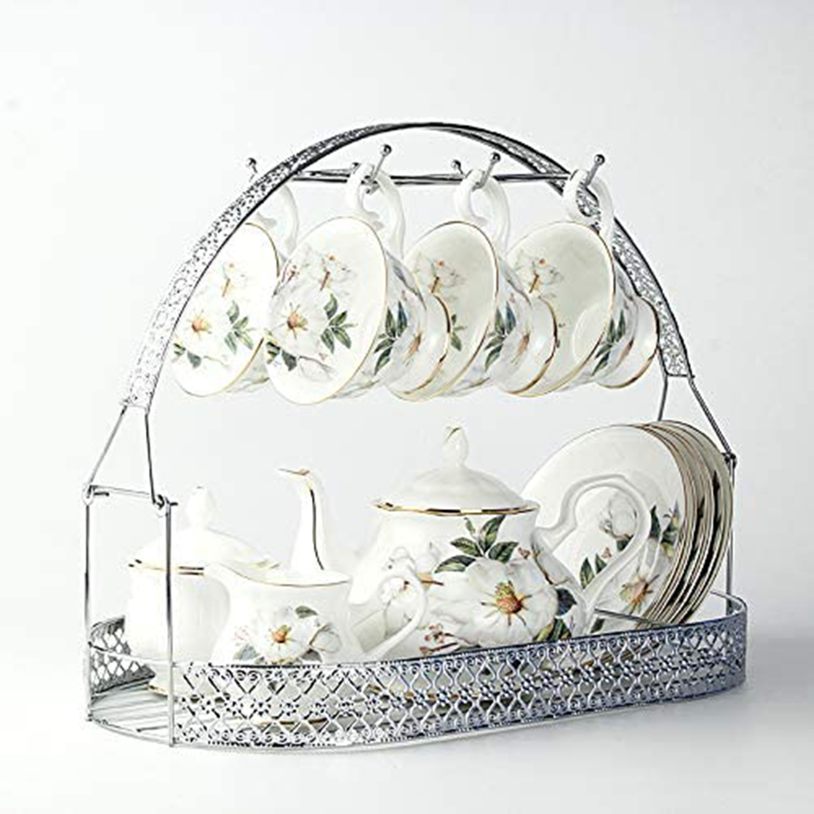 Mug Holder Coffee Rack Coffee Cup Holder Tea Set Stand Dishes Organizer Wrought Iron Mug Drainer Storage Drying Rack