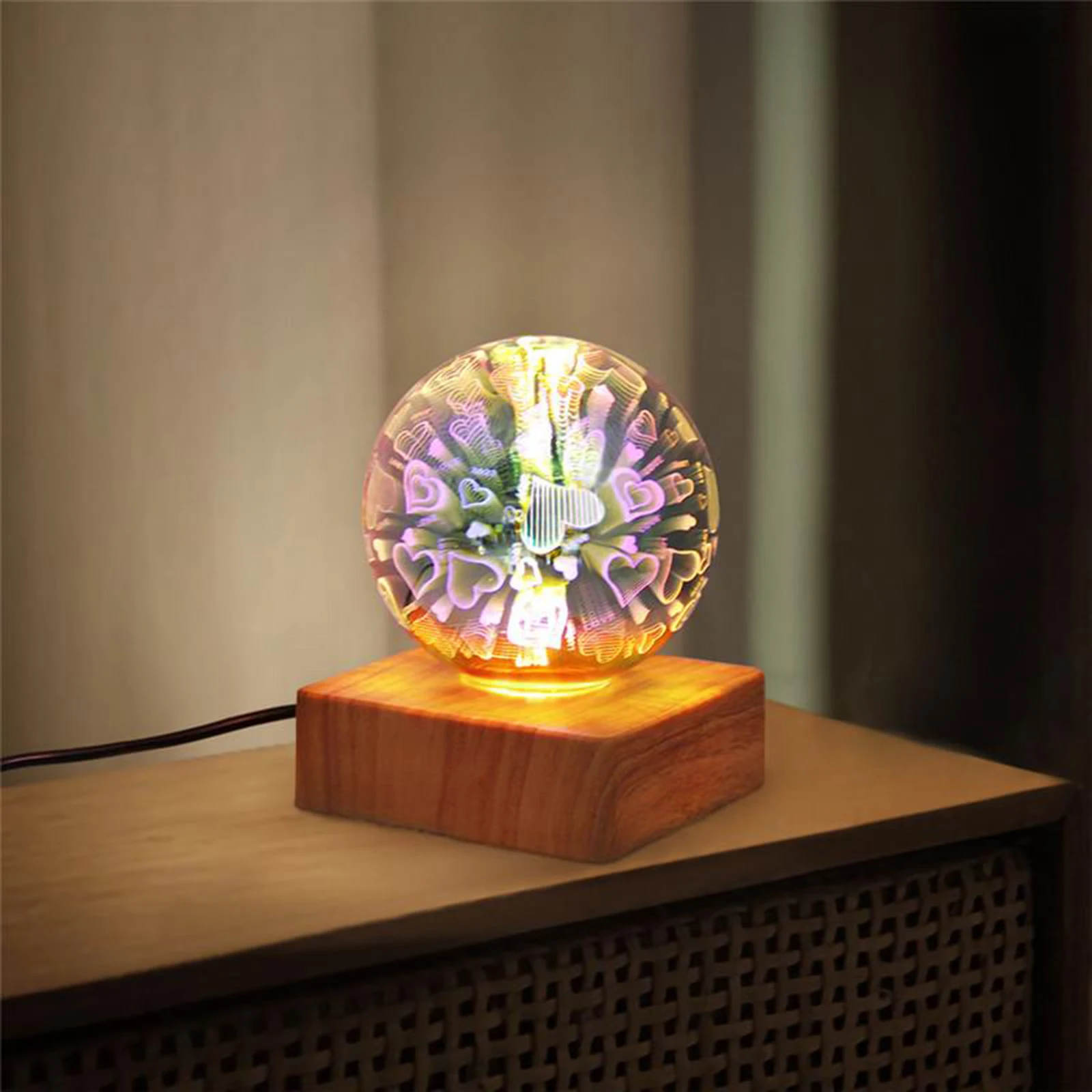 USB Powered LED 3D Fireworks Glass Ball Night Light for Holiday Christmas Party Decor