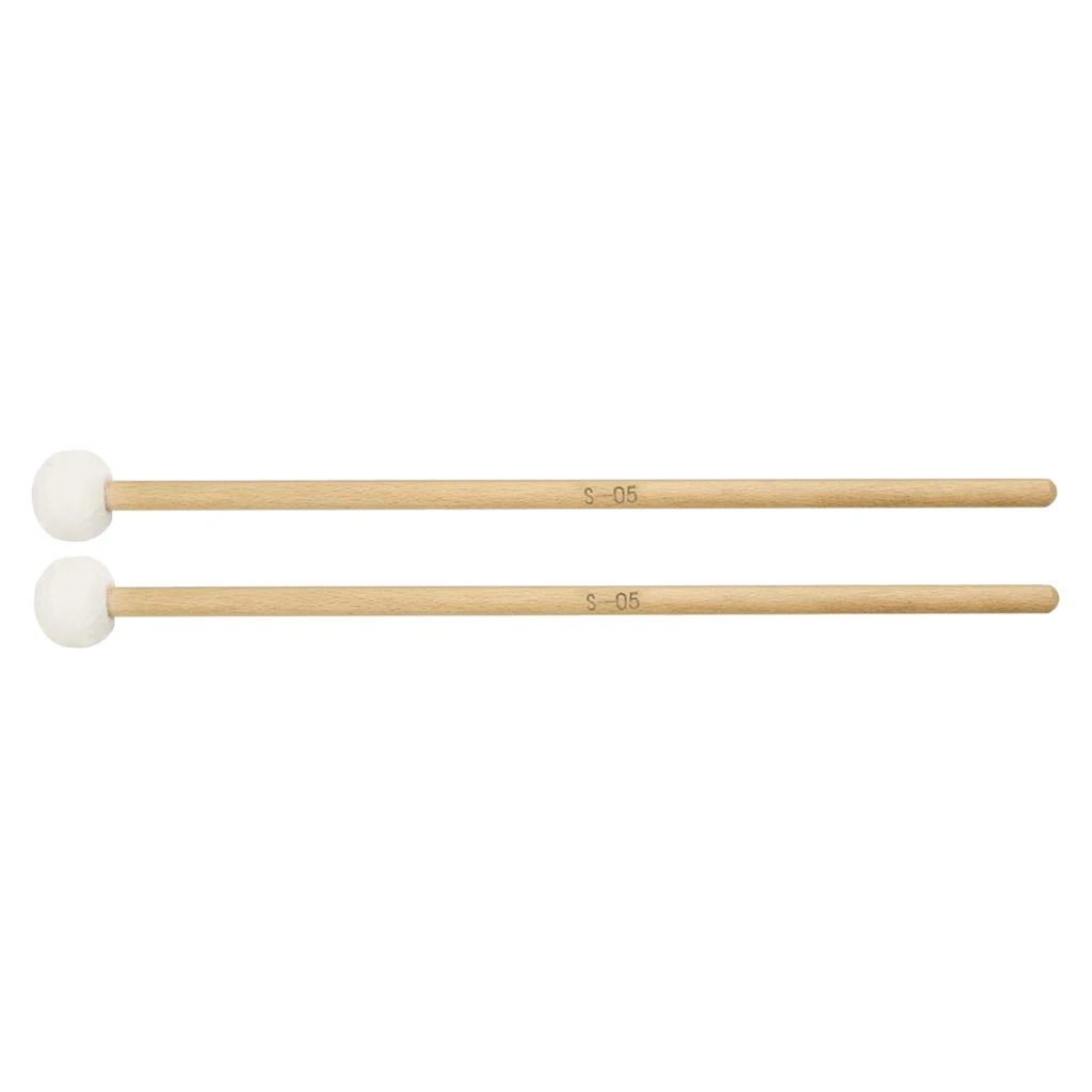 Pack of 2 Bass Drum Mallet Felt Head Percussion Mallets Timpani Sticks with Wooden Handle,  15 inches