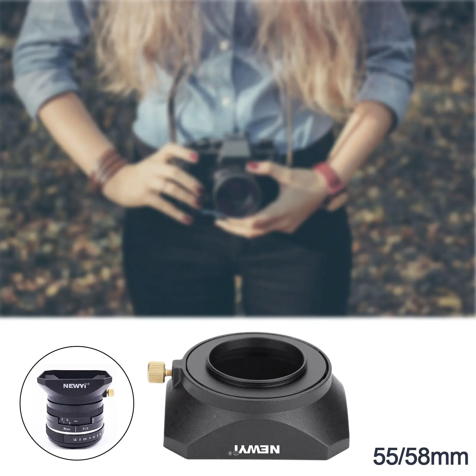 Square Camera Lens Hood ,with Screw Mount ,Reduce Interference Light ,for Mirrorless Camera