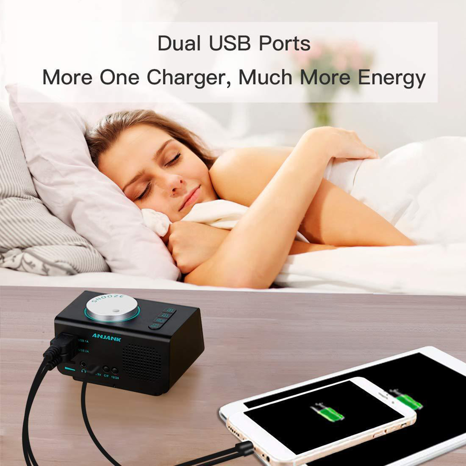 USB Charger LED Display 0-100% Dimmable ABS Shell for Office Home Bedside