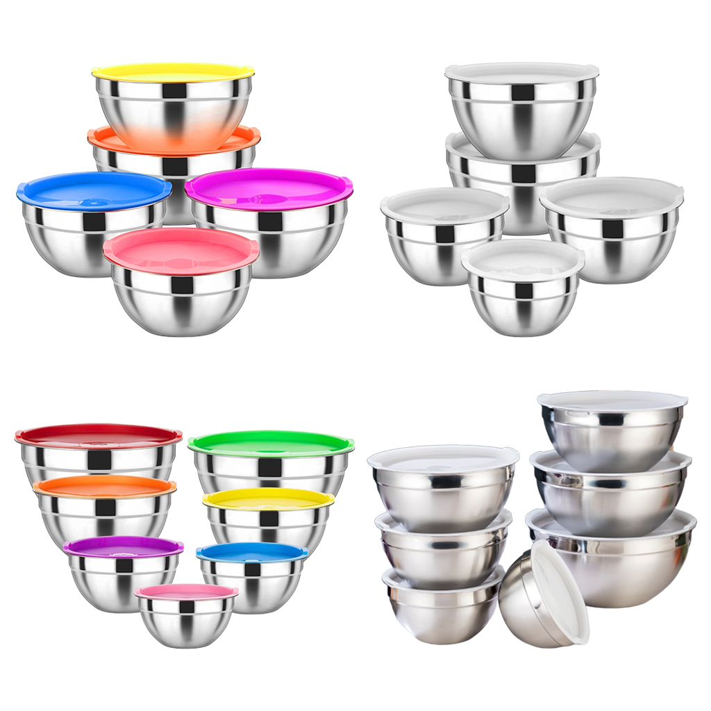 Thicker Stainless Steel Mixing Bowls with Airtight Lids Nesting Kitchen Set for Baking Serving Prepping Storage Space Saving
