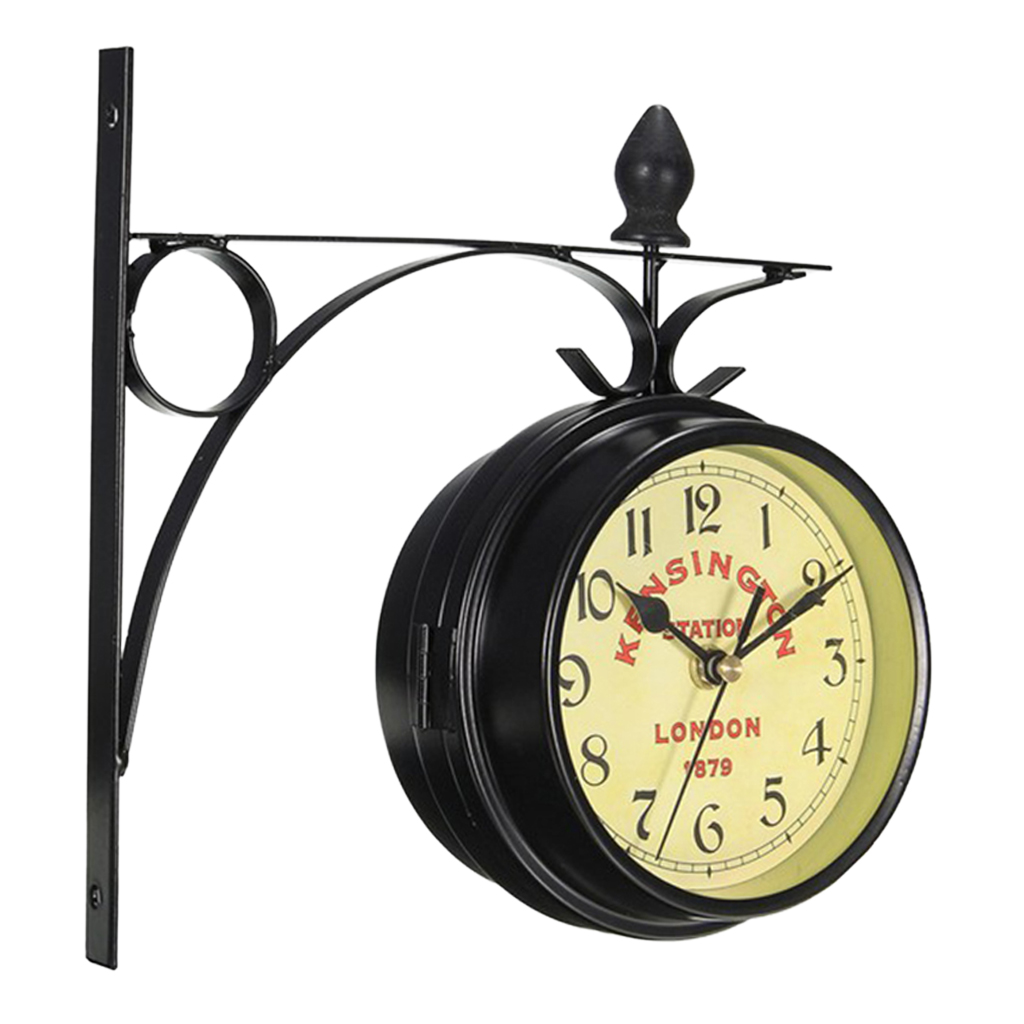 Retro Wrought Iron Double-Side Faces Metal Wall Clock Garden Coffee Bar Home
