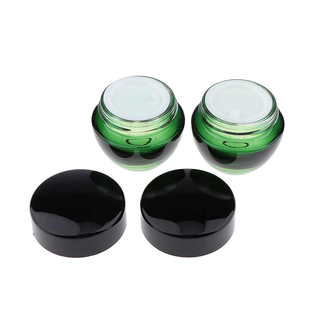 Set of 2Pcs, 15/50 Gram, Empty, Glass Makeup Cream Jars, Lotion Bottles, Cosmetics Containers, Refillable ( Ombre Green Color)