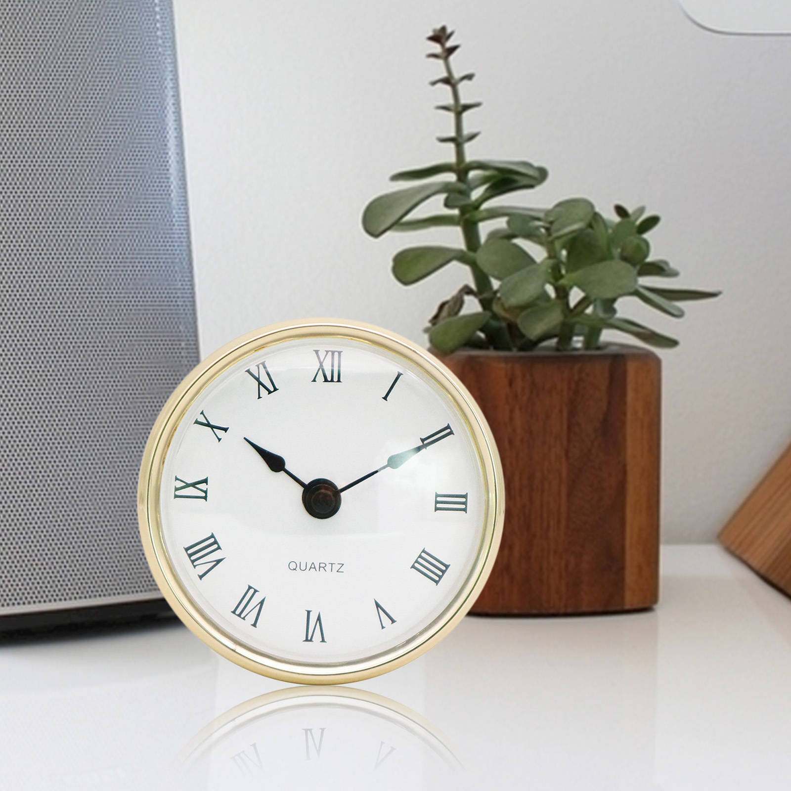 Quiet Clock Insert Roman Numeral Craft Gold Rim Retro Style Clock Mechanism 80mm for Home Living Room Desk Accessories
