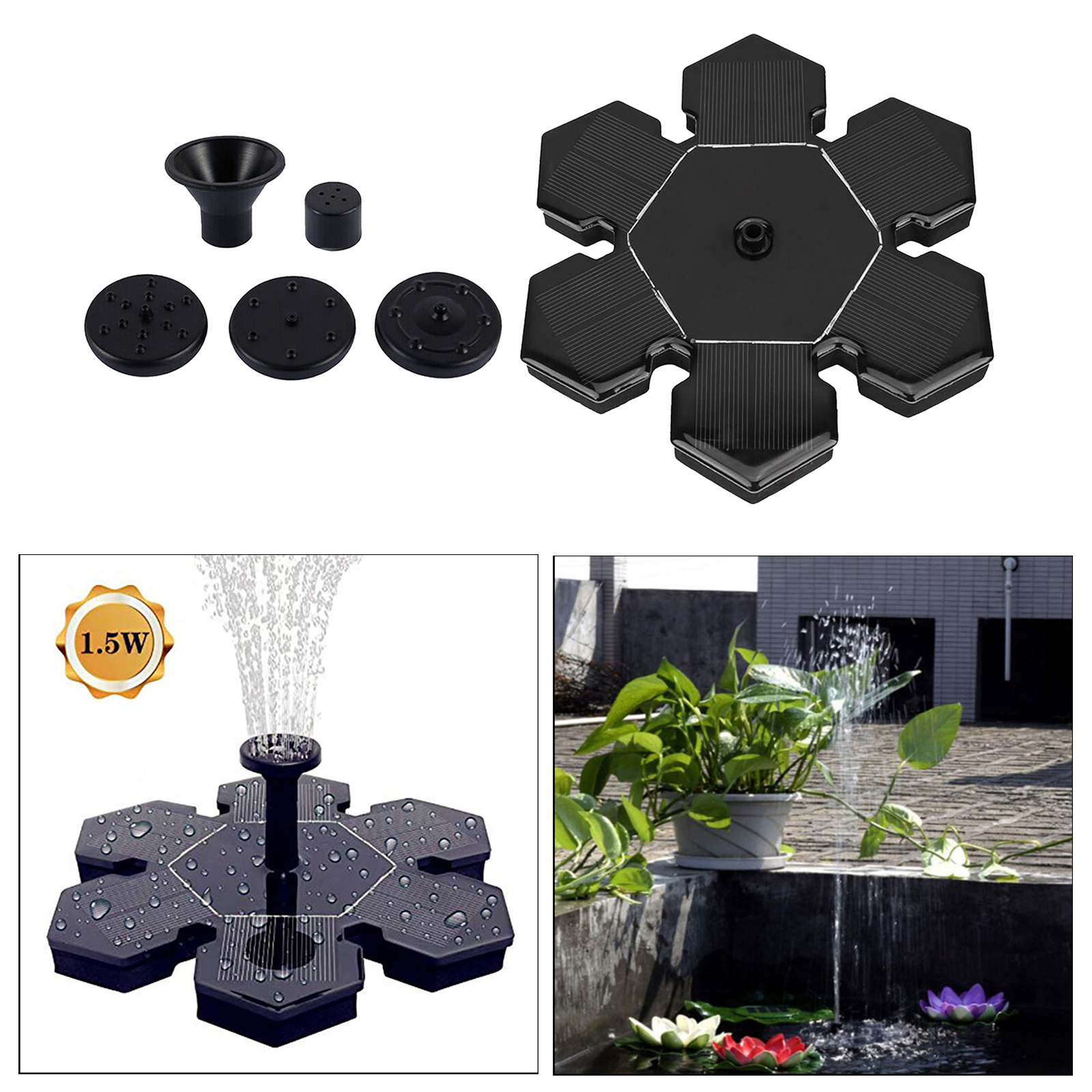 Solar Fountain, Outdoor Submersible Floating Solar Bird Bath Fountain Pump for Outdoor Small Pond, Swimming Pool Black