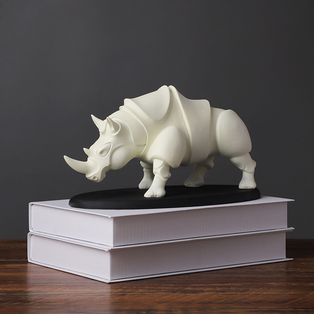 Resin Rhinoceros Statues Nordic Sculpture Miniature Figurine Home Living Aesthetic Room Statue Office Desk Decor Ornaments