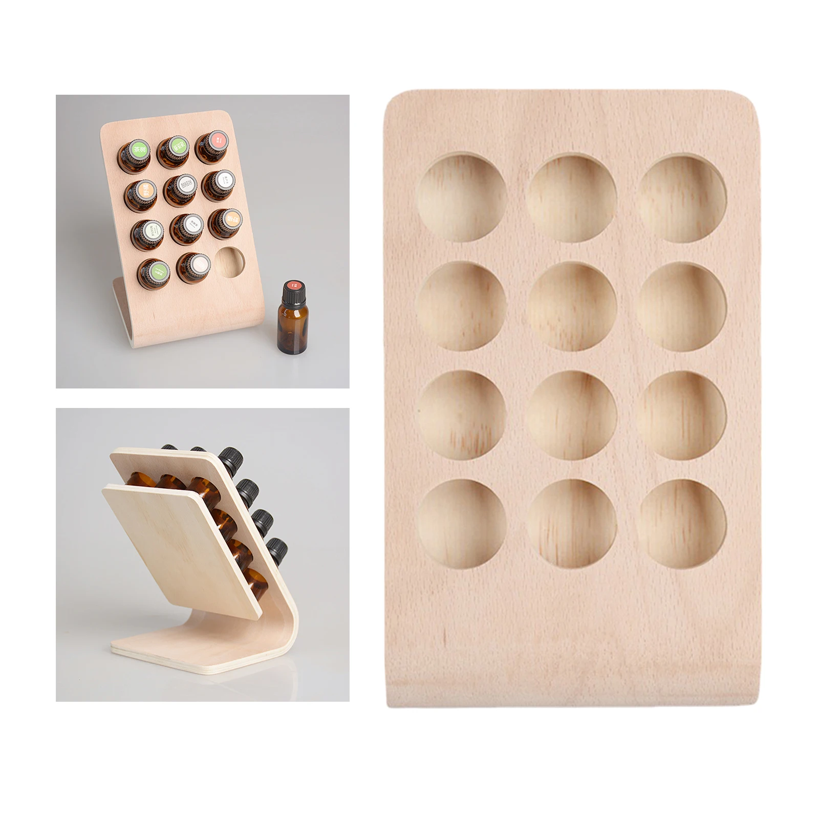 12 Holes 15ML Rectangle Shape Wooden Essential Oil Display Stand Holder