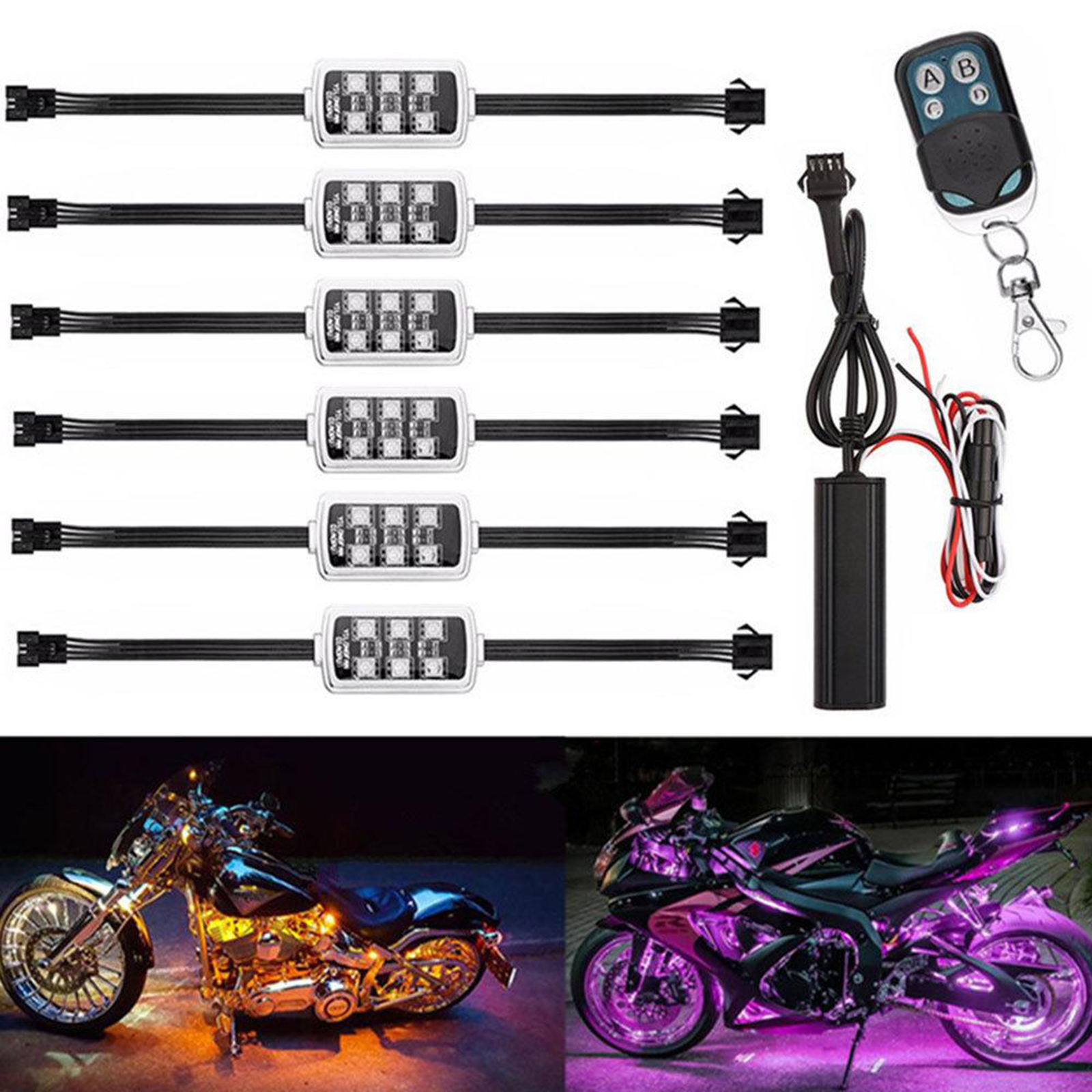 RGB LED Smart Brake Lights Motorcycle Car Atmosphere Light with Remote Control Moto Decorative Strip Lamp Kit