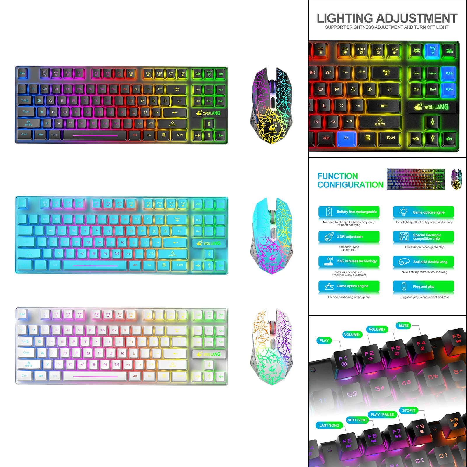 Gaming 2.4G Wireless Backlit Keyboard & Mouse Set Rechargeable