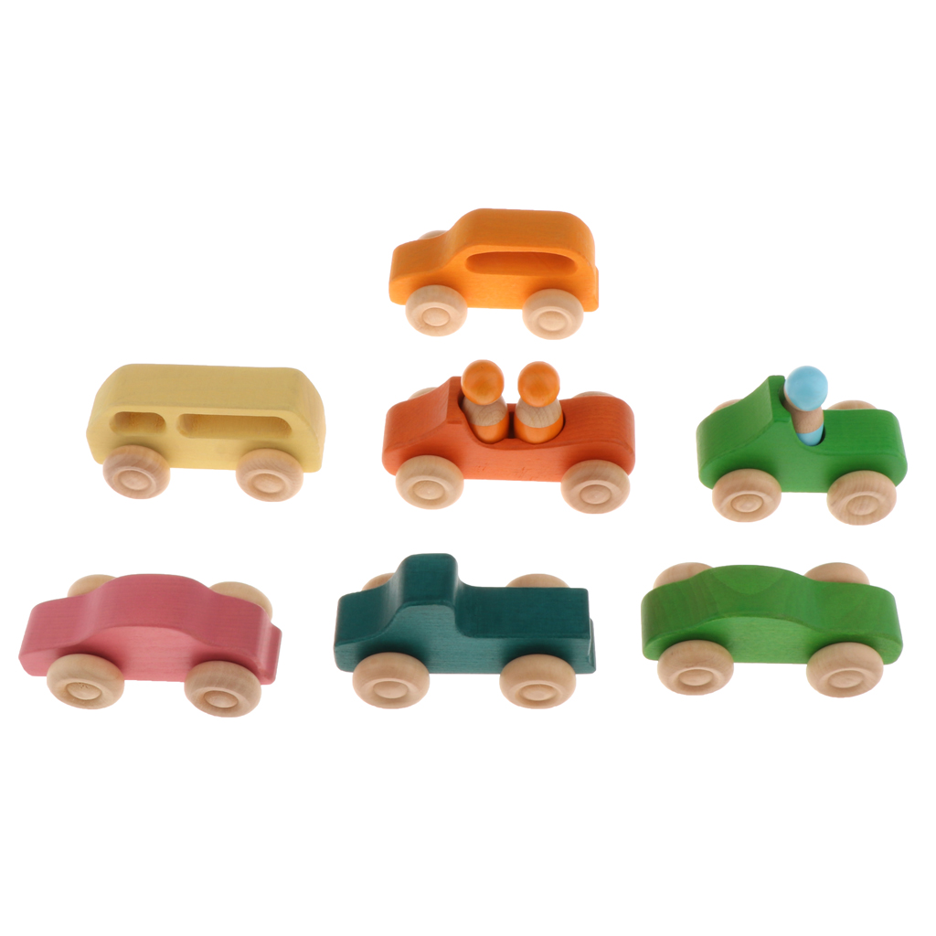 7x Mini Wood Wooden Toys Lovely Vehicle Car Wooden Toys for Toddler Girls