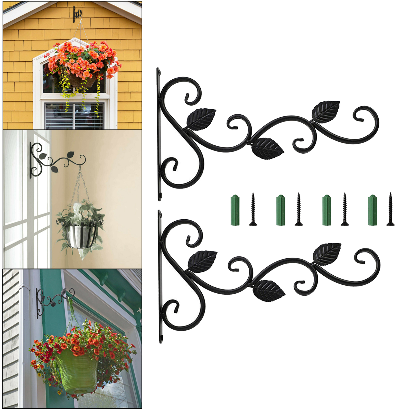 Heavy Duty Hanging Basket Brackets Leaf Shape Hooks Stand Flowerpot Holder Deck Porch Garage for Lanterns