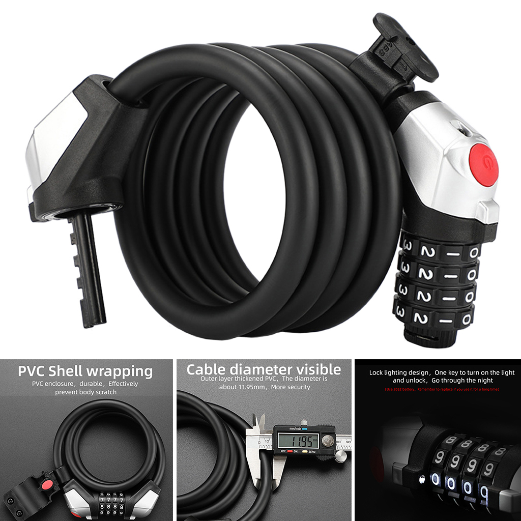 Bicycle Cable Lock Bike Security Anti-Theft Combination MTB Road Accessories 4 Digit Resettable Combination Code Lock