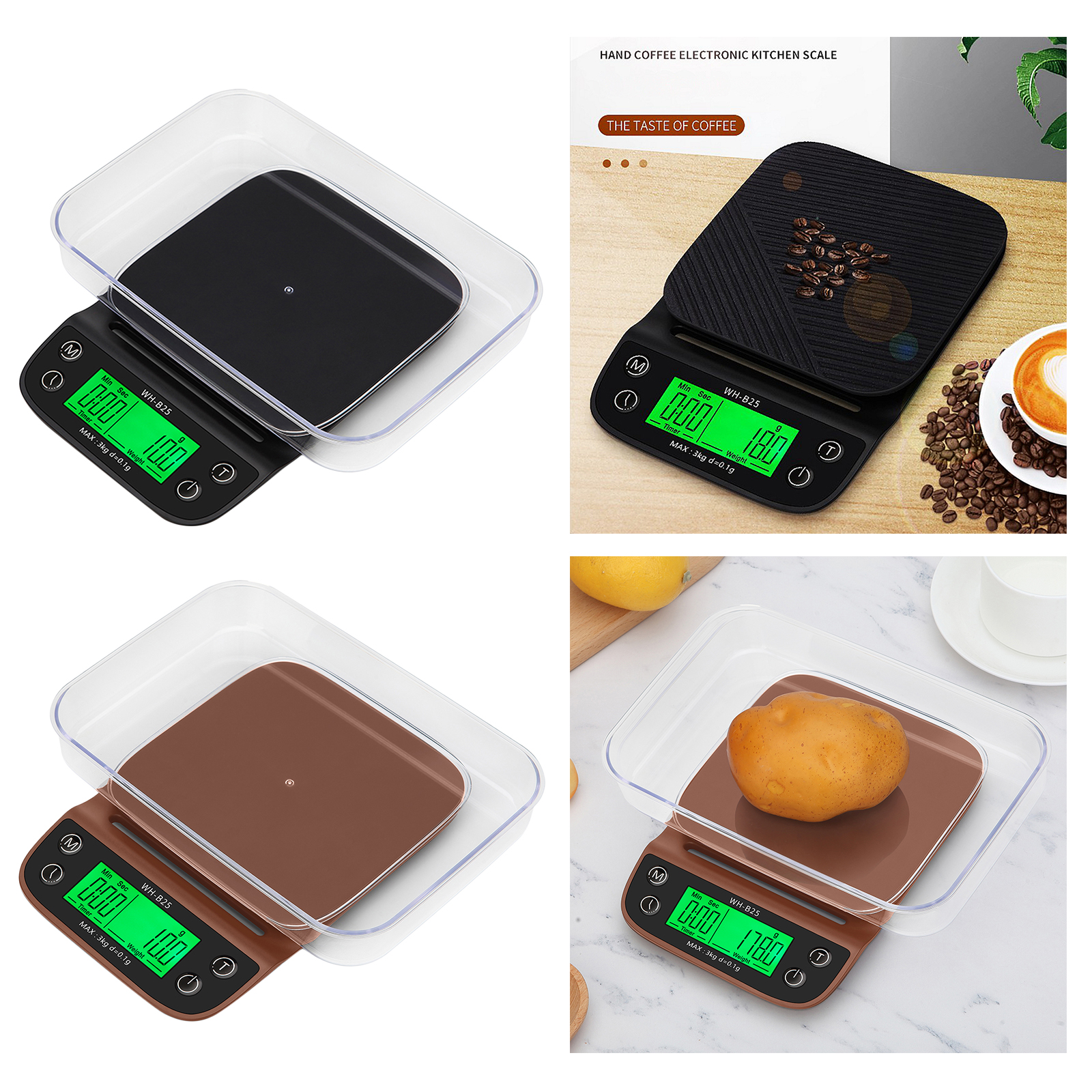 Multi-purpose Kitchen Scale Timer Function Digital Coffee Herbs Scale with Back-Lit LCD Display
