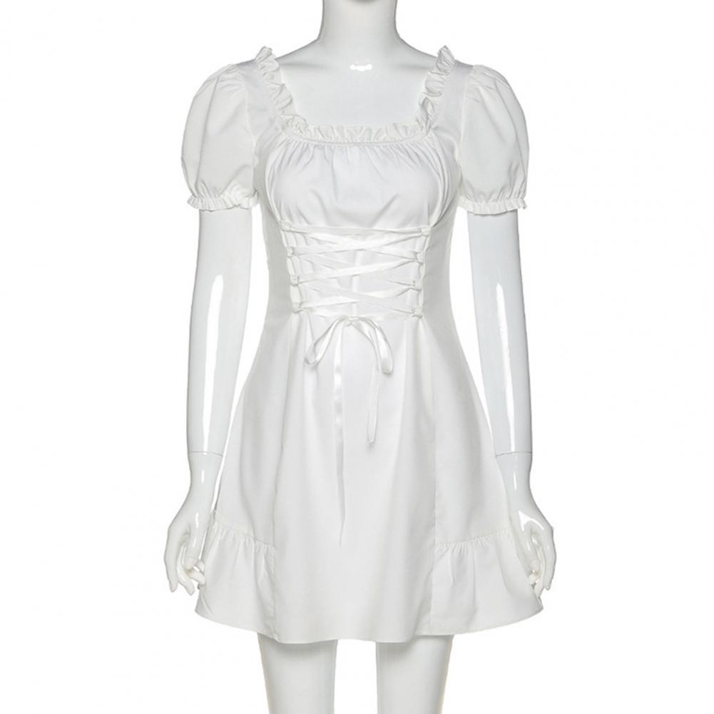 Vestido de Festa Vestidos de Festa Moda Sexy Verão Mini Vestido Puff Mangas Respirável Poliéster Branco Feminino Diário Wear Tamanho Grande 9 Moda Feminina