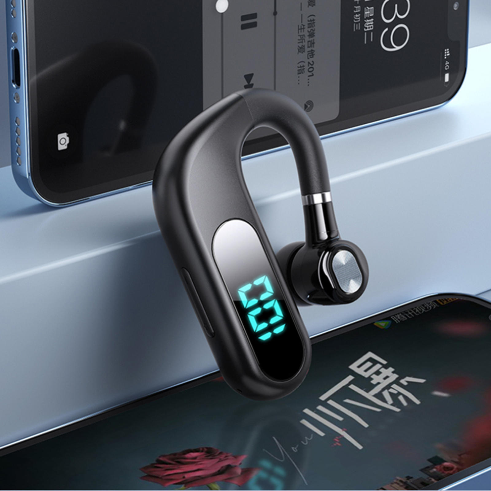 Bluetooth 5.2 Earphone Headphone Unilateral NFC Multipoint Connections Stereo Surround Waterproof Handsfree with Ear Caps Earbud