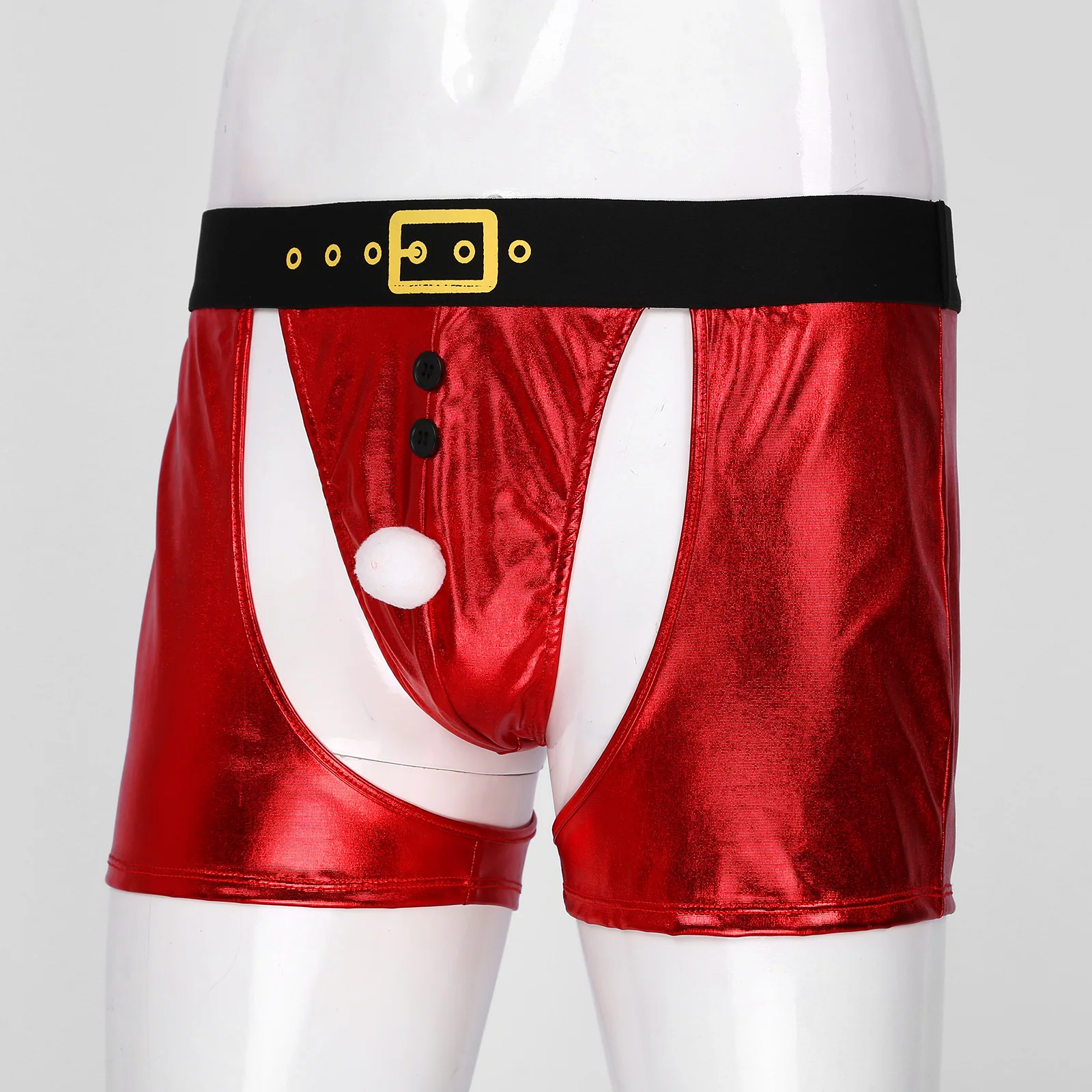 US Men Christmas Underwear Briefs Leather Shiny Boxer Shorts Santa Claus Costume