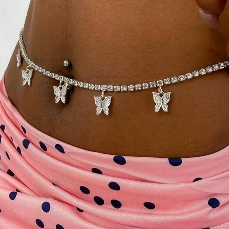 Y2K Style Shiny Crystal Butterfly Waist 