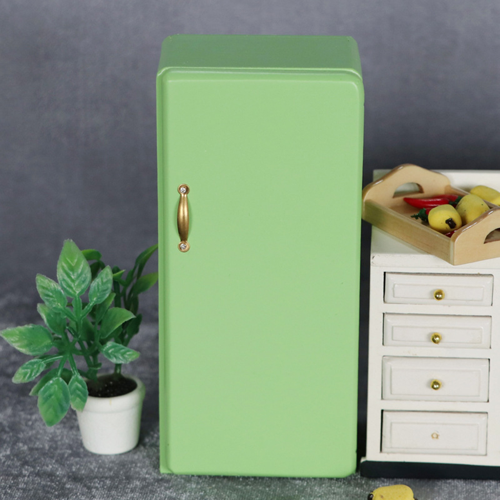 1/12 Dollhouse Miniature Accessories Mini Wooden Single Door Refrigerator High Simulation Fridge Model for Doll House Decoration