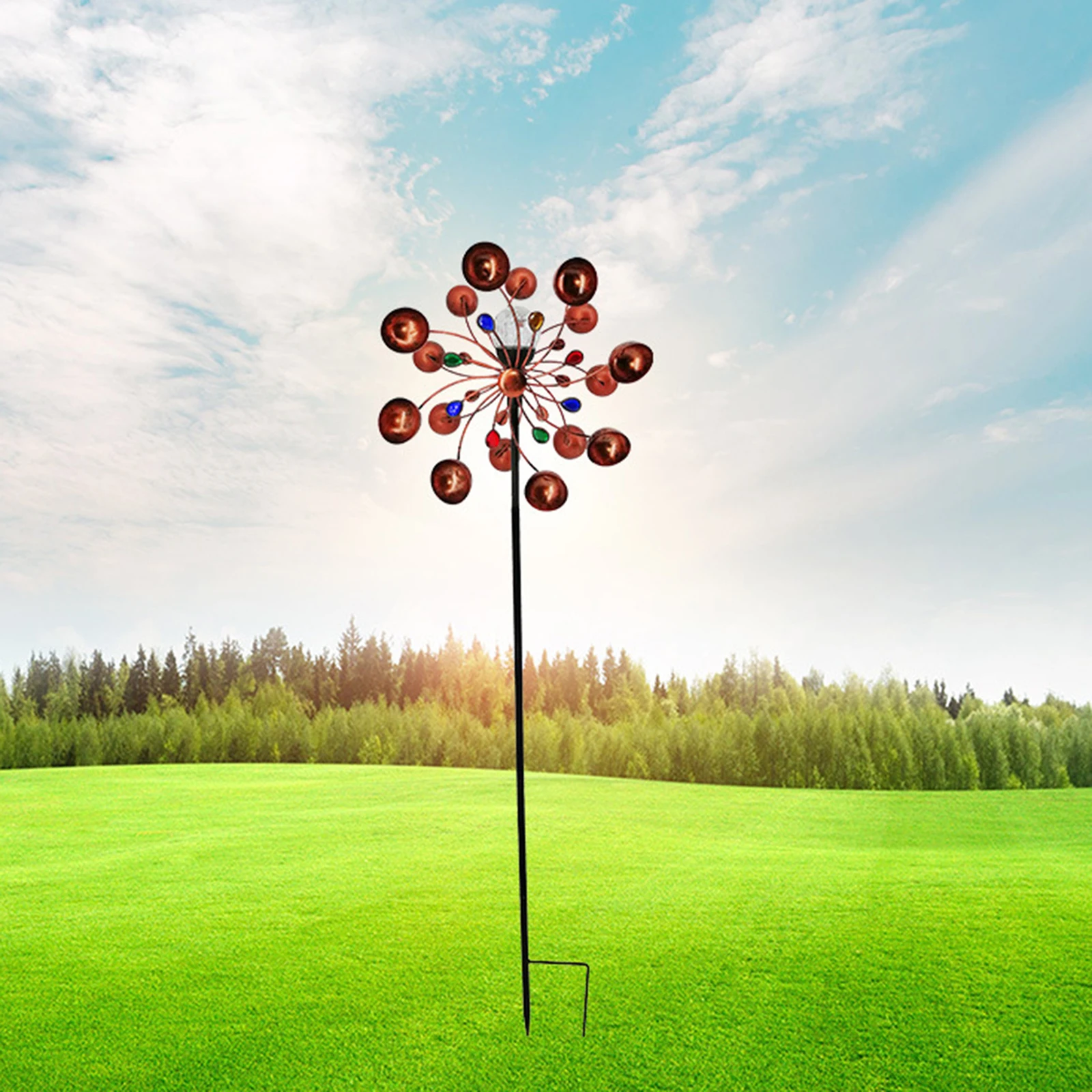 Large Metal Bronze Solar Wind Spinner Windmill Stake Garden Decor Sculpture