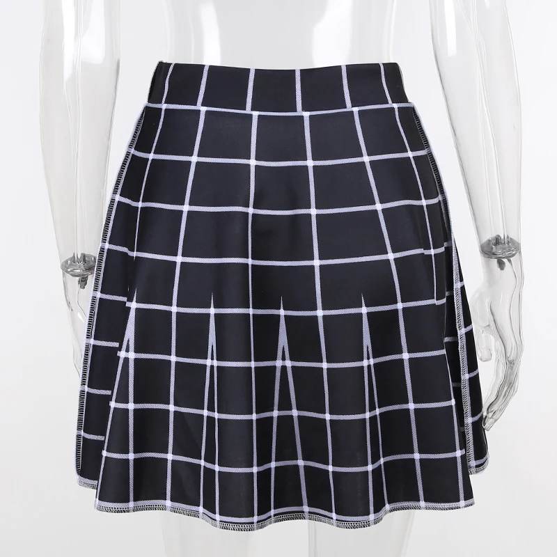 Y2K Aesthetic Gothic Grunge Plaid Black Mini Skirt Women High Waist A-line Skirt E-girl Vintage Mall Harajuku Streetwear Clothes