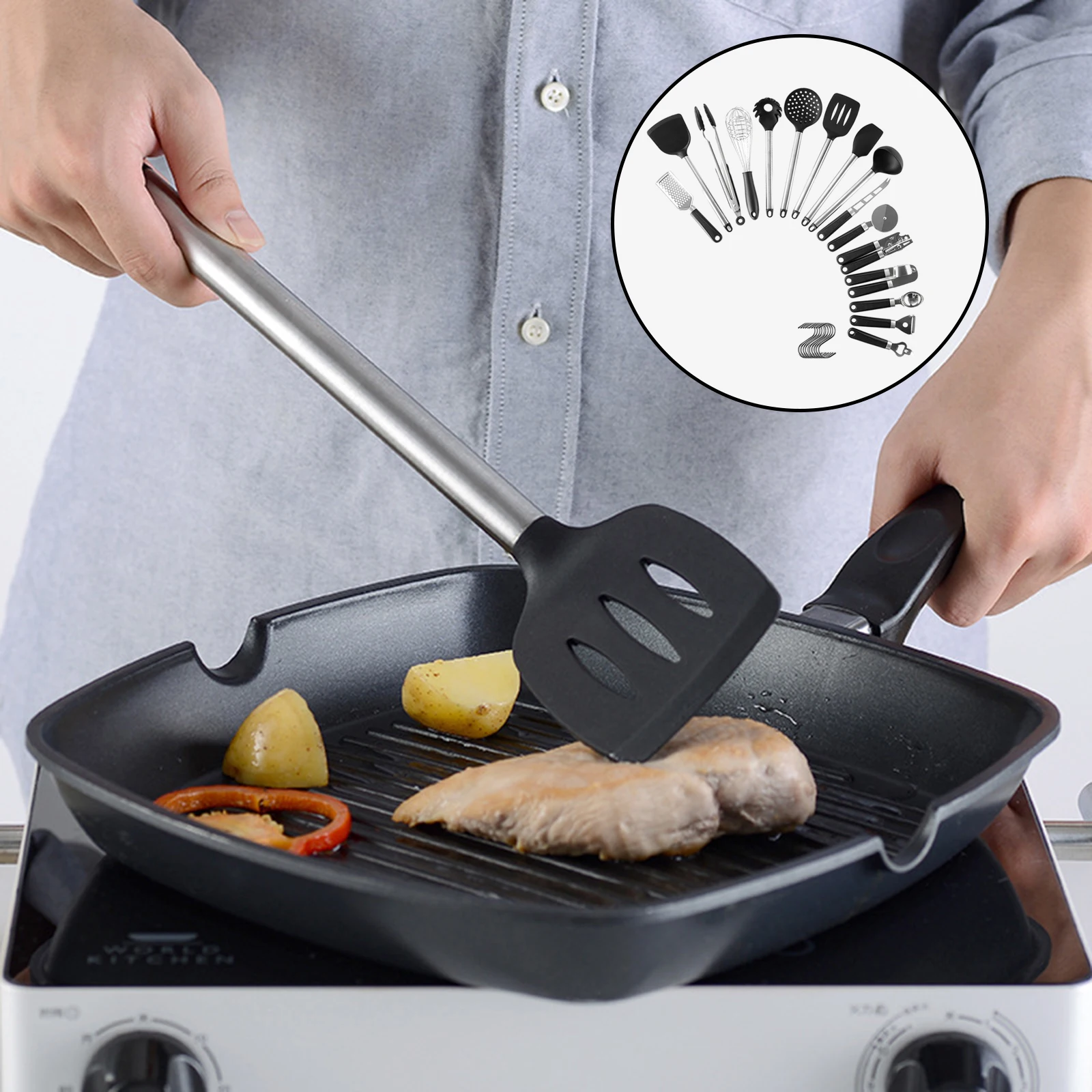 Food Grade 16PCS Nonstick Kitchen Cooking Utensils Set Heat Resistant Non-stick Anti-scalding Cookware Dishwasher Safe