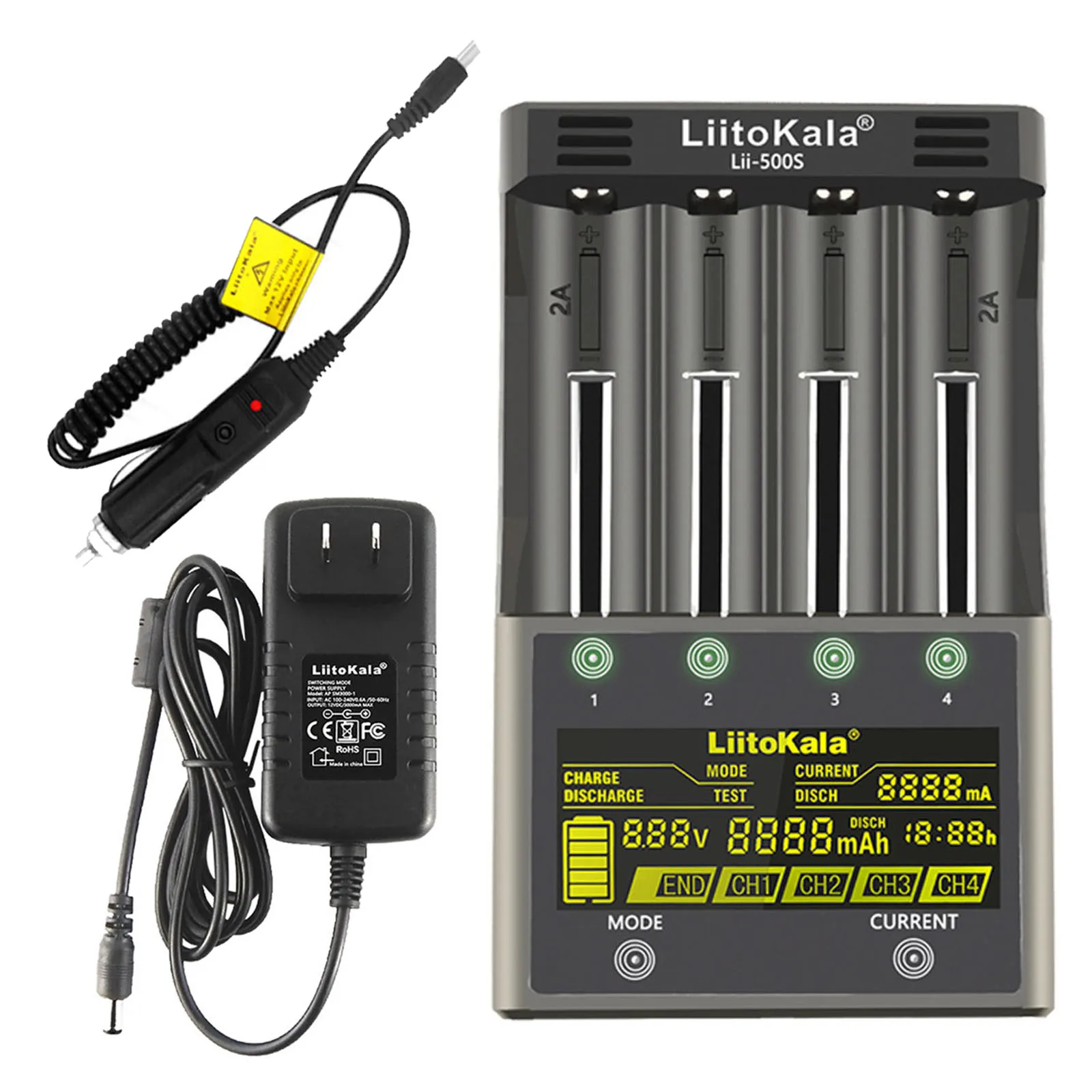 4 Bay Smart Battery Charger Charging for Universal Intelligent 18650 26650 14500 with LCD Display
